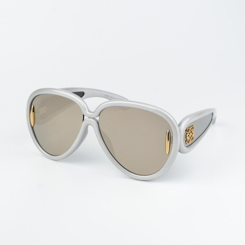 Loewe X Paula's Ibiza Women Sunglasses White Gold Mirror Pilot Lw40132i 24c